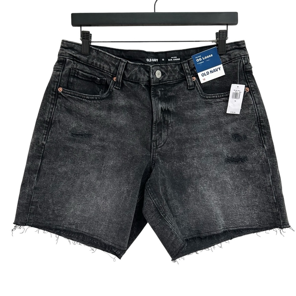 OLD NAVY Mid Rise OG Loose Black Denim NEW Shorts 12
